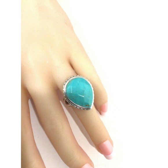 Barse Sterling Silver Large Faceted Turquoise Tear Drop Ring, Size 6.75 - Picture 11 of 12